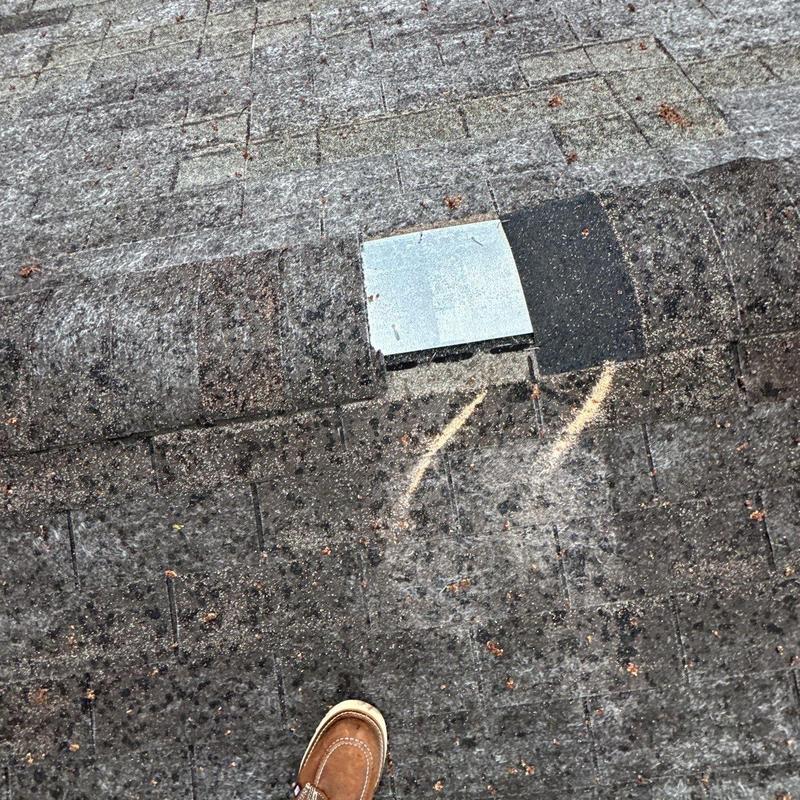 Asphalt roof shingles with hail damage inspection markings