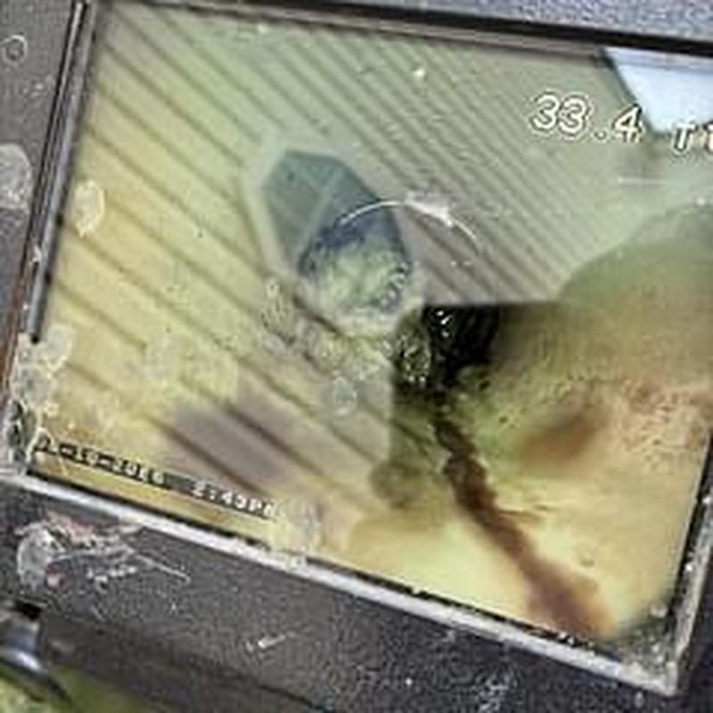 Main sewer line inspection camera view at 33 ft Main sewer line inspection camera view at 33 ft