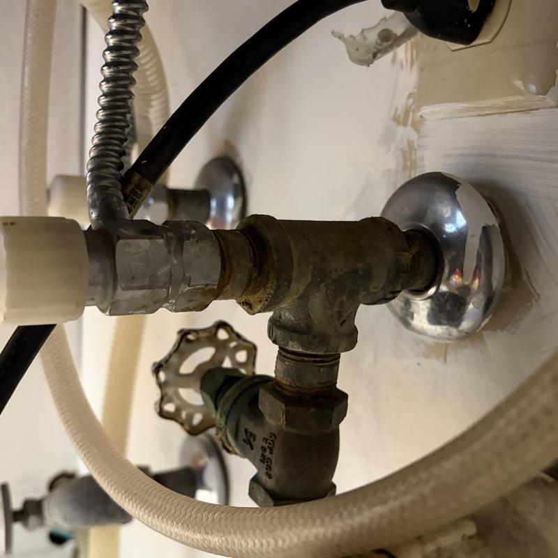 Emergency shut off valve with plumbing connections under sink Emergency shut off valve with plumbing connections under sink
