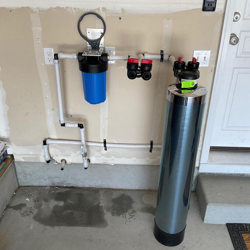 Water softener and filter installation in garage