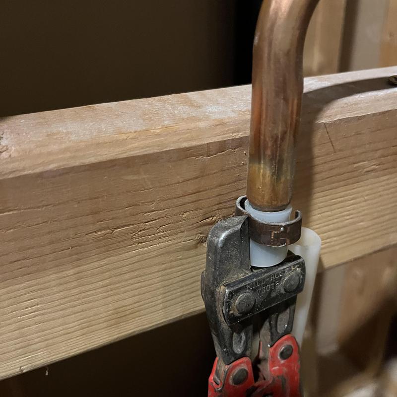 Shower valve water line couplings with clamp and tool