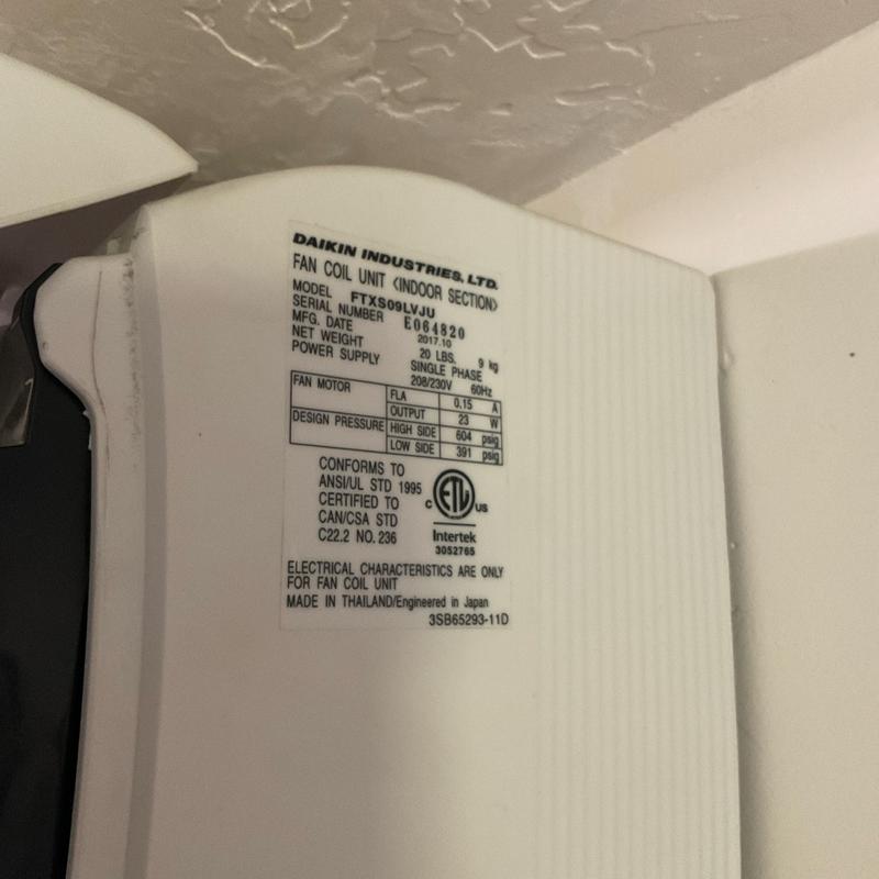 Daikin fan coil unit indoor section label Daikin fan coil unit indoor section label