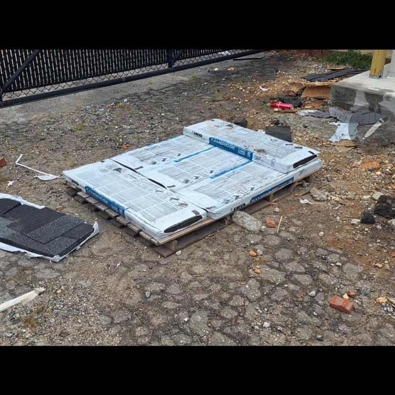IKO Cambridge shingles pallet on ground at job site