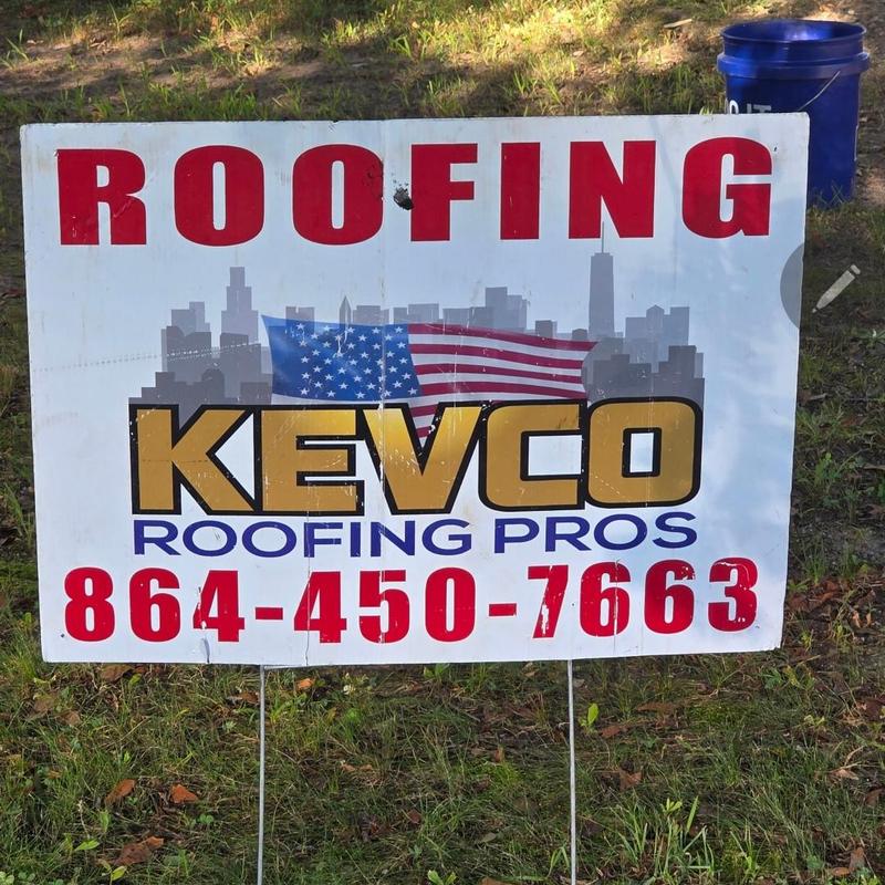 Roofing services yard sign with contact info