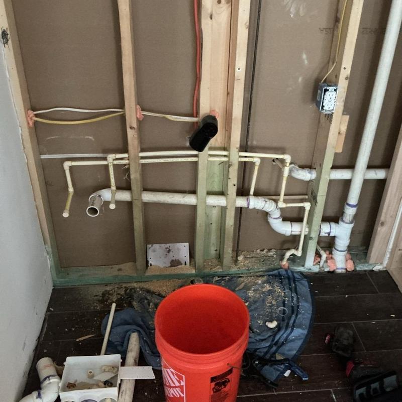 Hand sink waste arm and water line plumbing rough-in Hand sink waste arm and water line plumbing rough-in