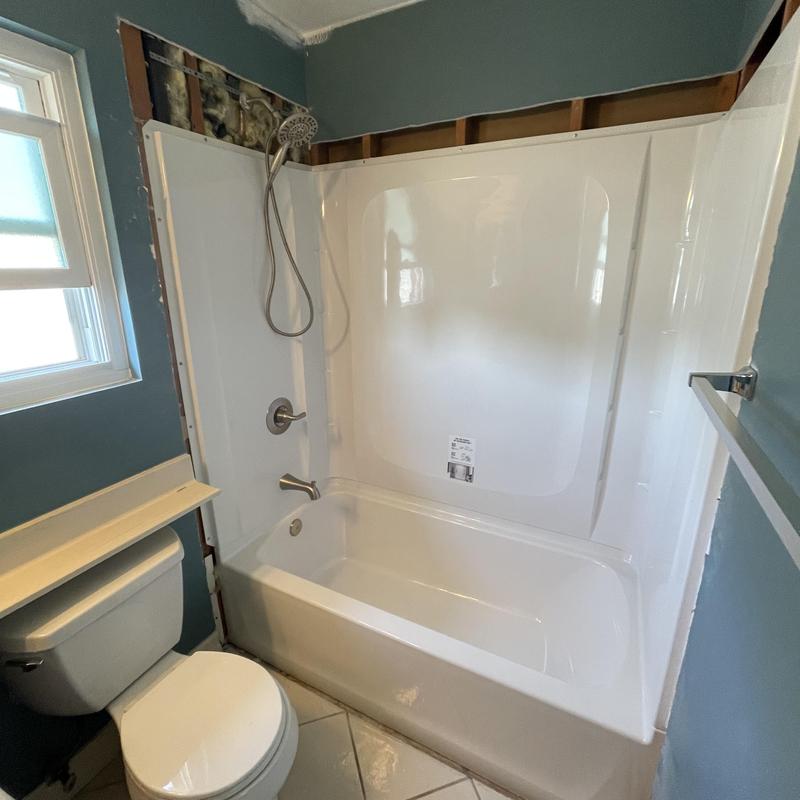 3-piece shower wall set installation with tub surround