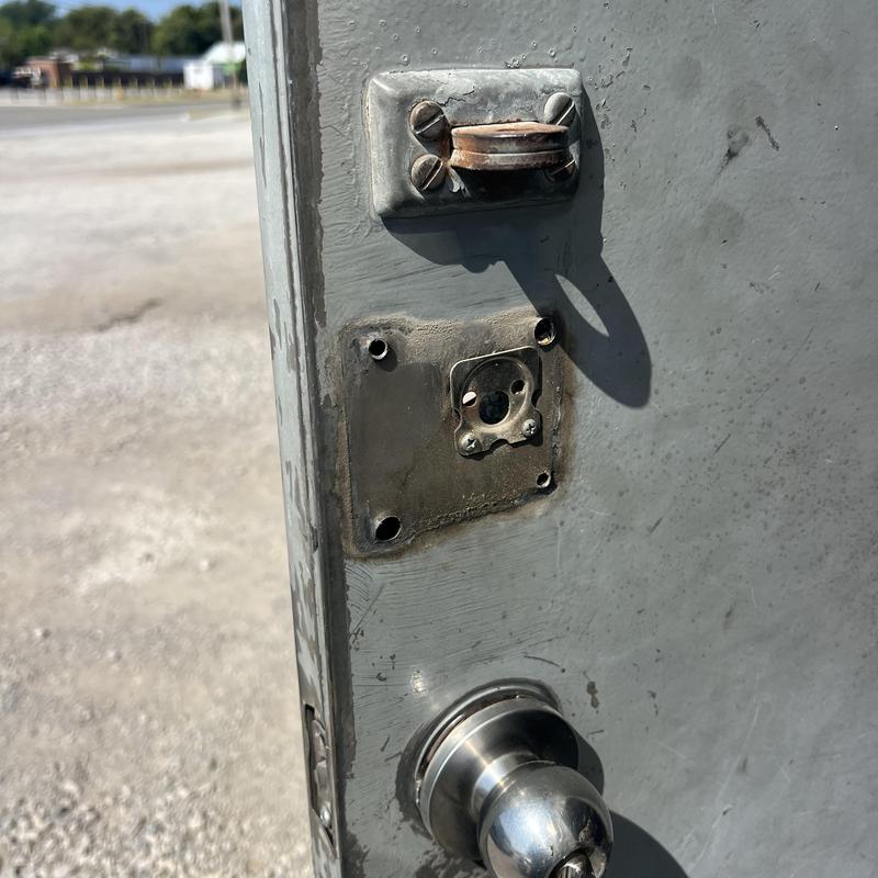 Door deadbolt mortise and jamb prep on metal door Door deadbolt mortise and jamb prep on metal door
