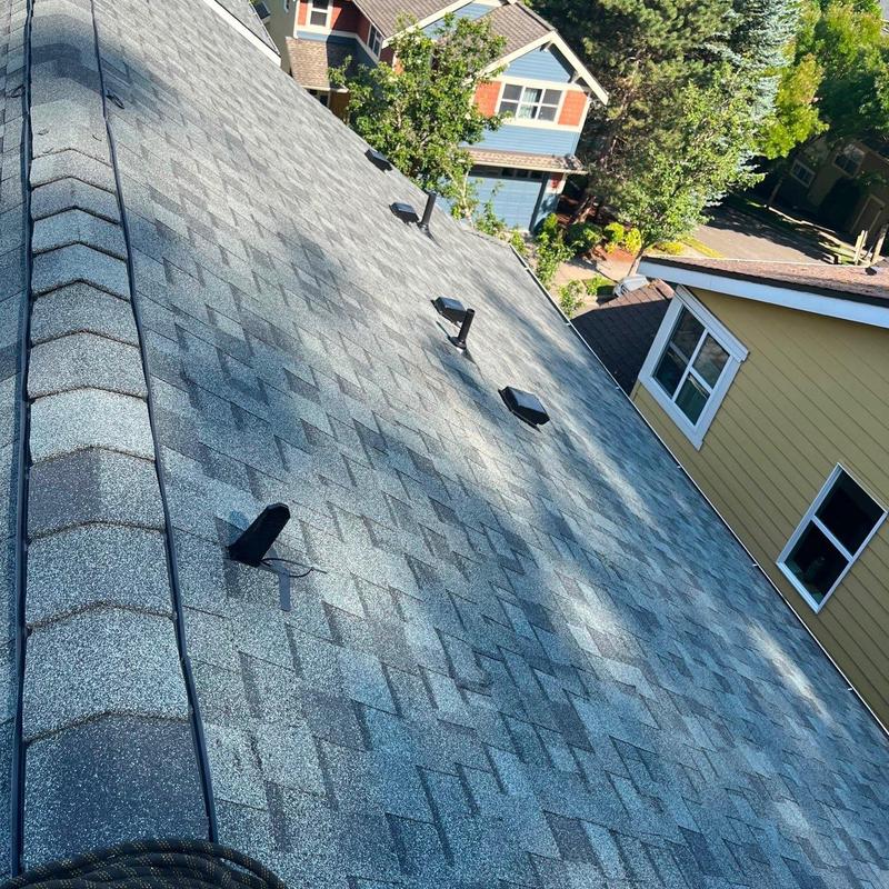 Composite shingle roofing with vents installed in Issaquah