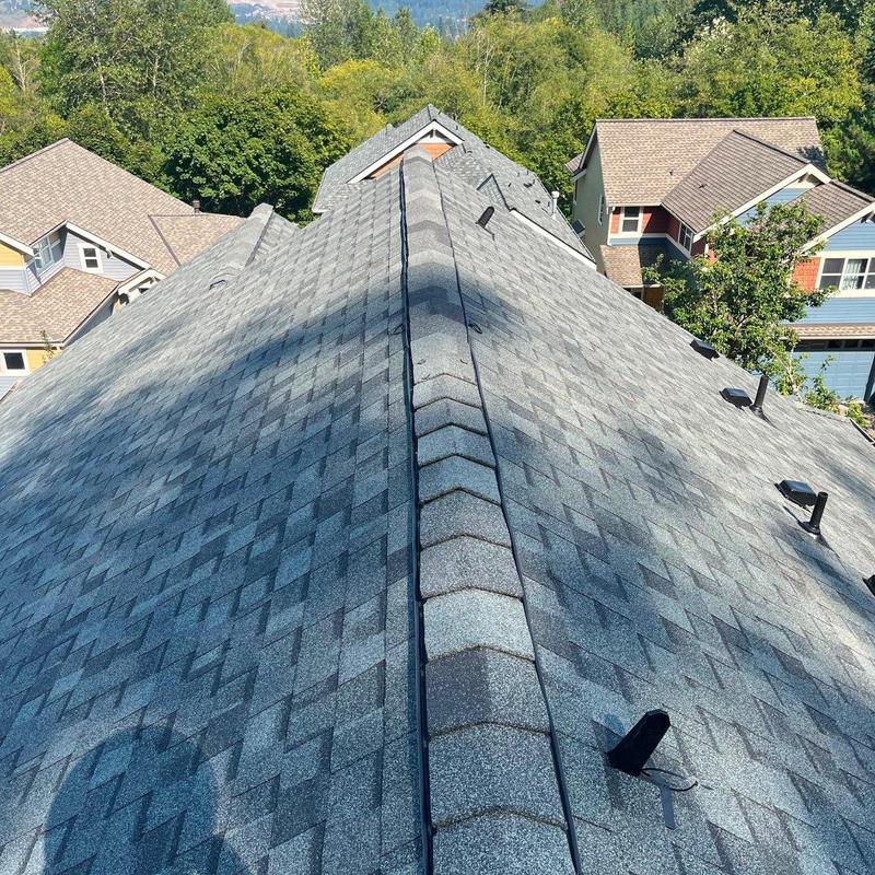 Asphalt shingle roof with ridge cap vents in Issaquah