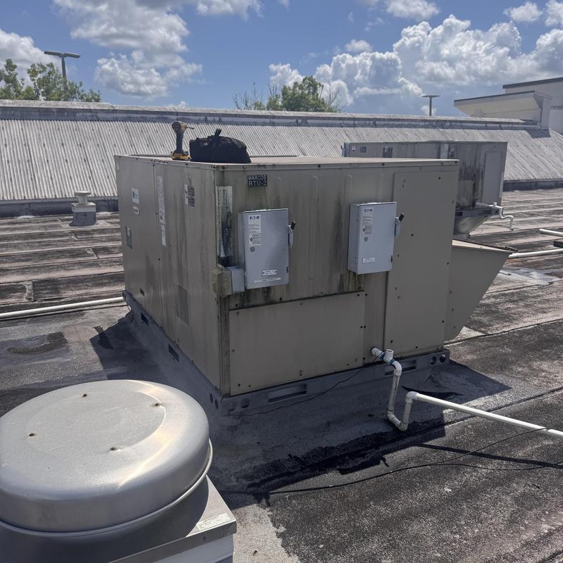 Rooftop unit HVAC system on commercial building roof