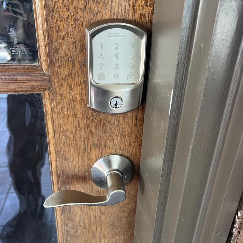 Schlage electronic deadbolt on wooden door Schlage electronic deadbolt on wooden door