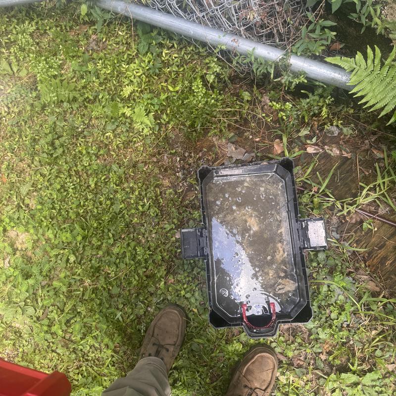 Heat pump drain line with collected water outdoors