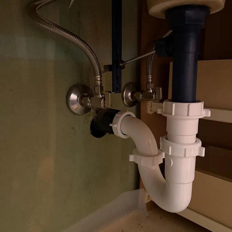 Kitchen sink drain pipe and shutoff valves installation Kitchen sink drain pipe and shutoff valves installation