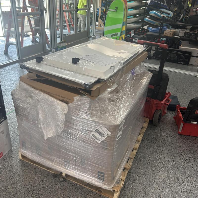 LED light fixtures pallet wrapped for commercial install LED light fixtures pallet wrapped for commercial install