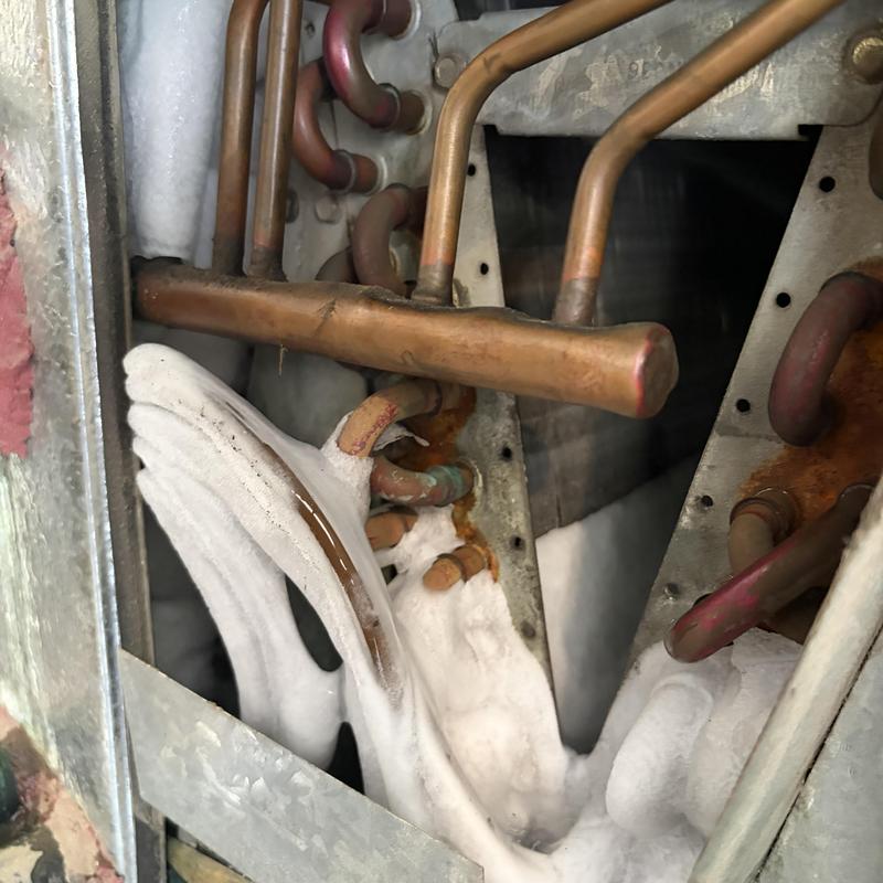 Evaporator coil frozen inside HVAC furnace compartment Evaporator coil frozen inside HVAC furnace compartment