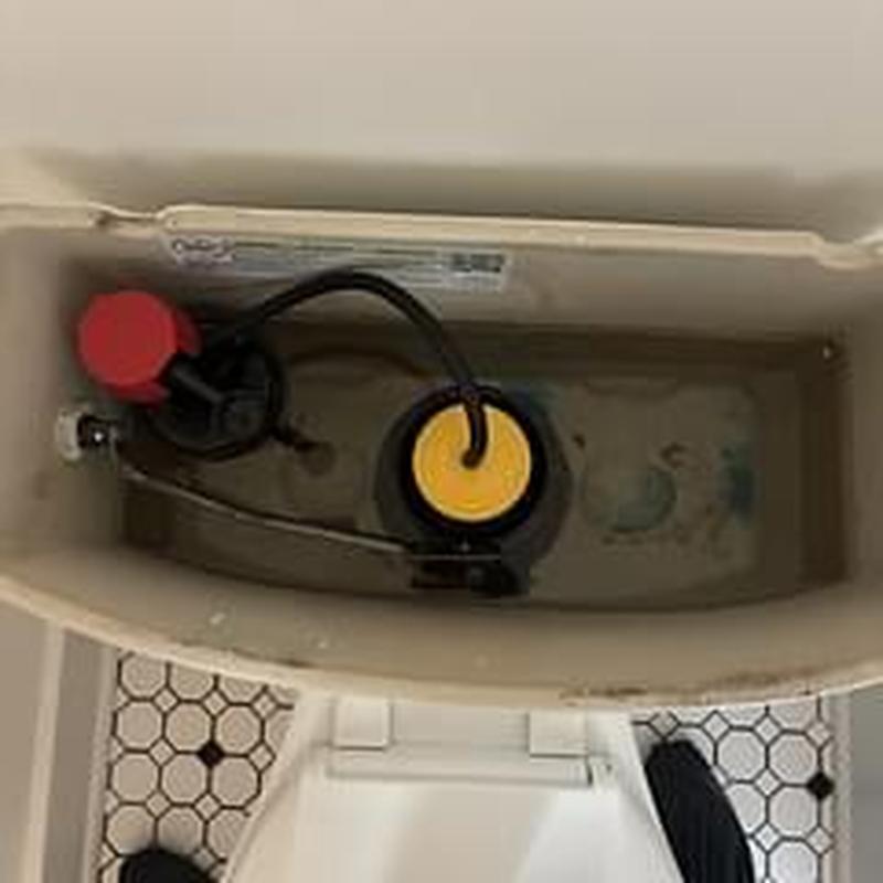 Toilet tank interior with rebuilt flush valve assembly