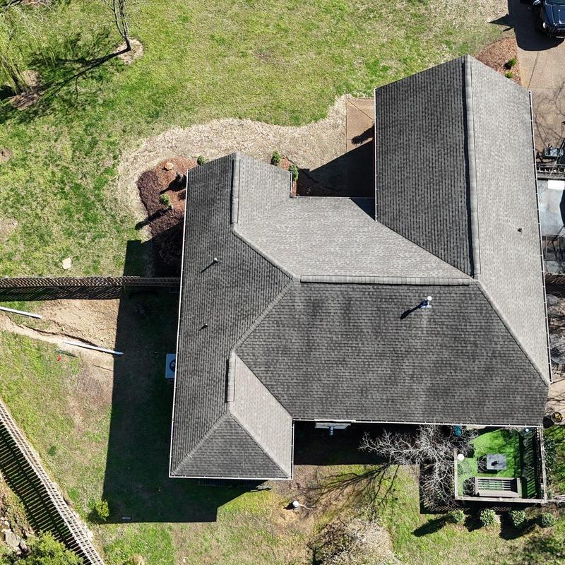 Asphalt shingle roof hail damage inspection overhead