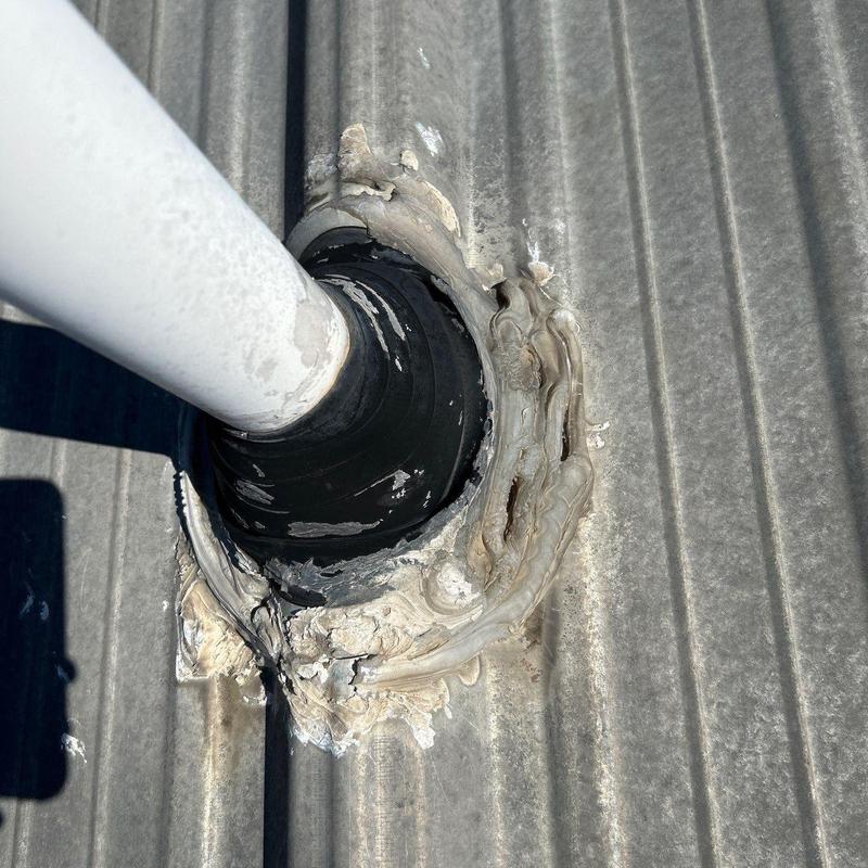 Roof pipe flashing sealant with weather damage