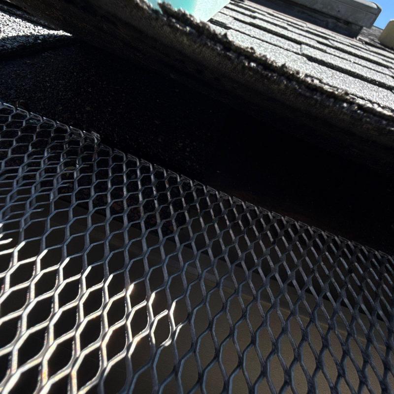 Roof metal mesh screen with shingle edge detail