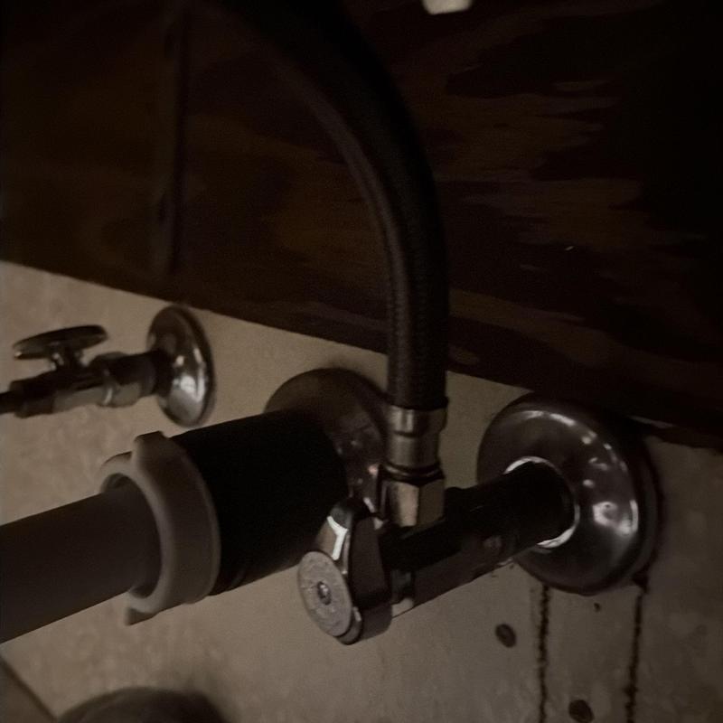 Angle stop valve and supply line connection under sink