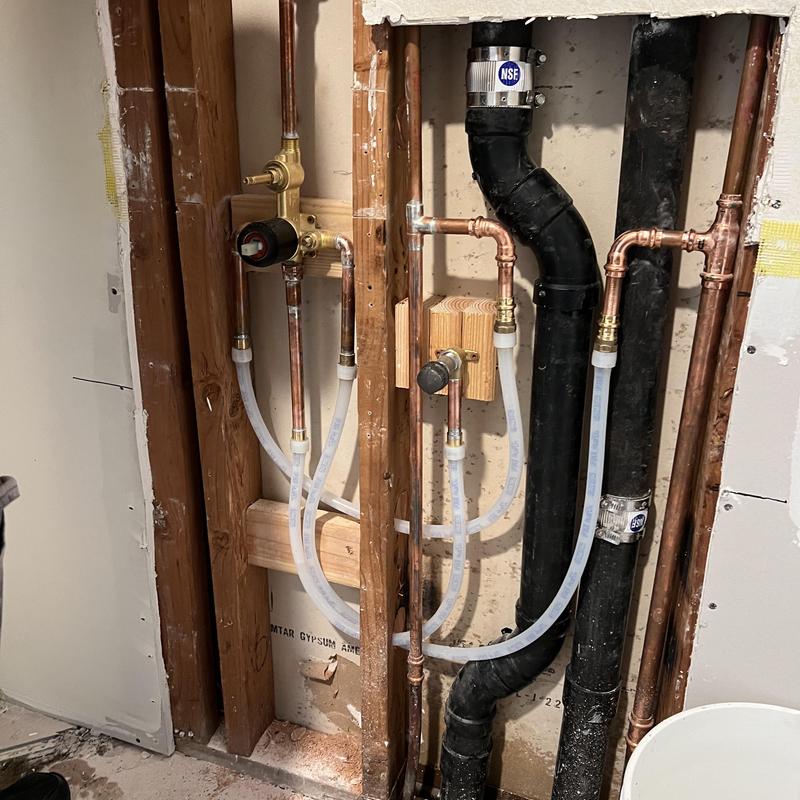 Freestanding tub plumbing with new copper and PEX lines