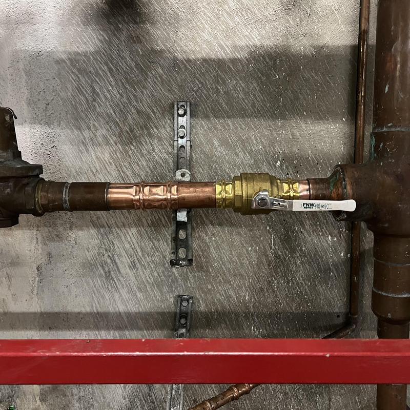 2-inch brass shut off valve with copper pipe installation