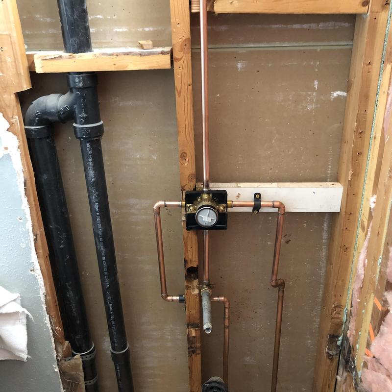 Shower valve and copper piping rough-in installation