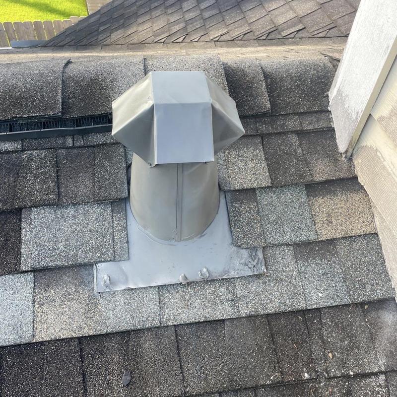Roof vent flashing repair with new shingles Pearland TX