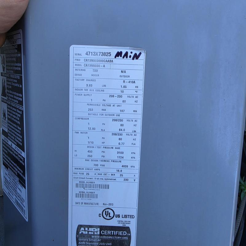 Carrier CA13NA03000GAABA air conditioner label details Carrier CA13NA03000GAABA air conditioner label details