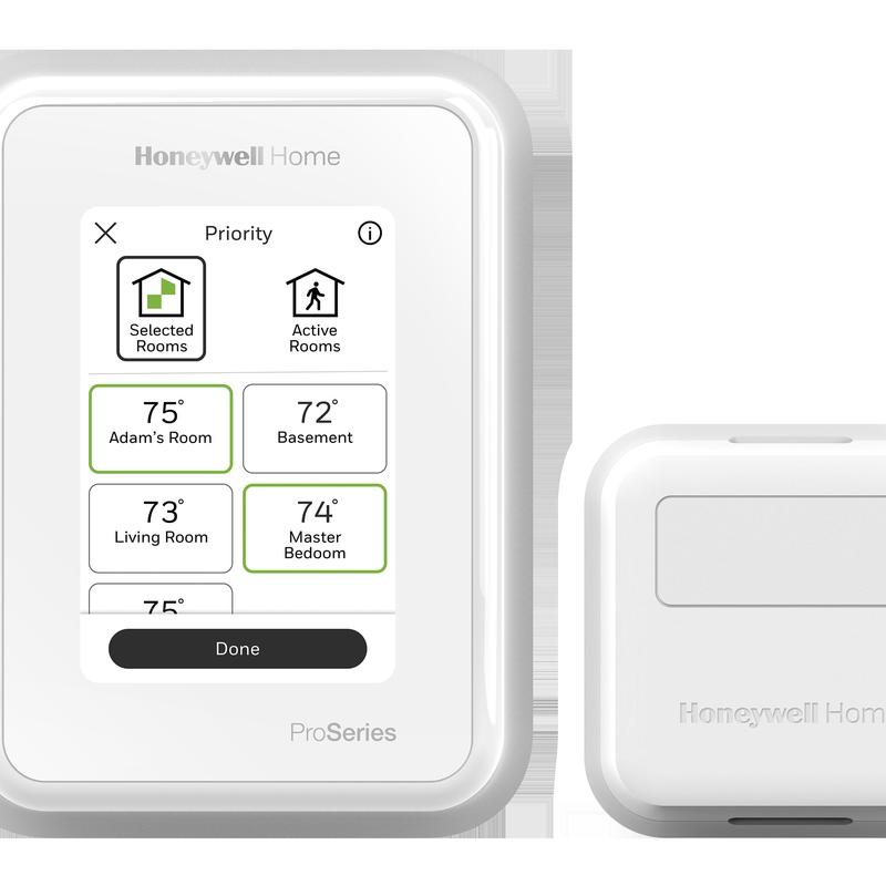 Honeywell T10 thermostat interface showing room temps