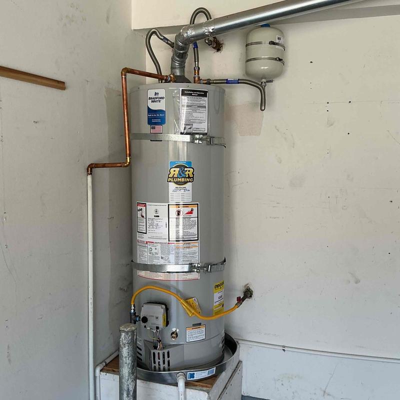 40-gal water heater with supply lines and T&P line