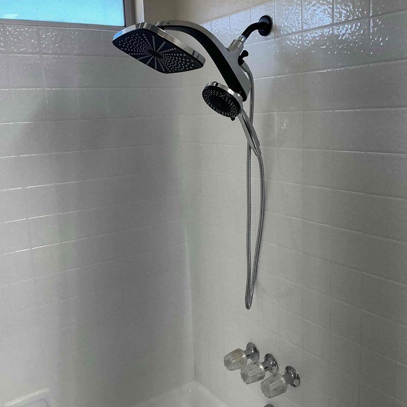 Shower head with dual spray and handheld wand installation
