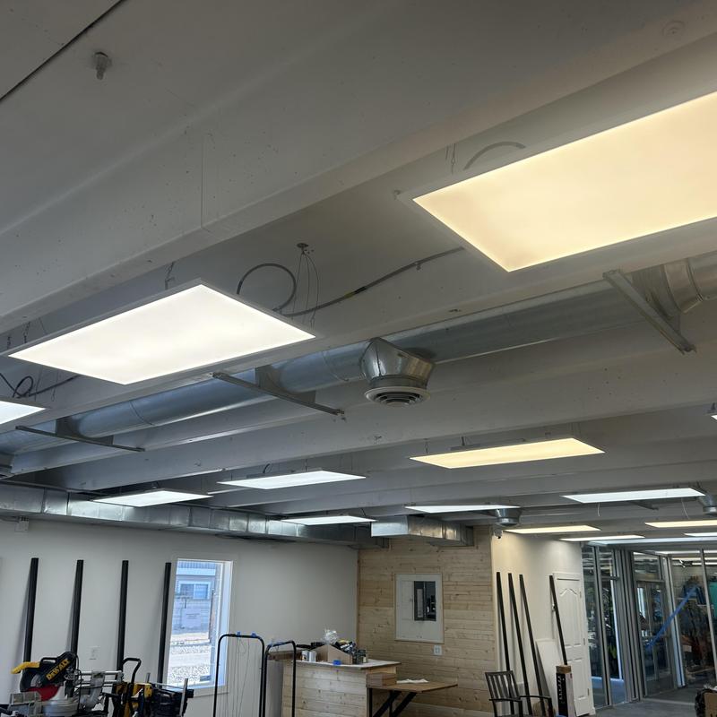 Commercial LED light panels installed on ceiling Commercial LED light panels installed on ceiling