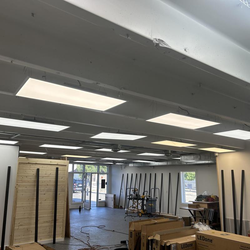 Commercial LED light fixtures installed in retail space Commercial LED light fixtures installed in retail space