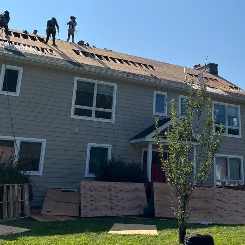 Roof decking replacement with plywood sheathing installation