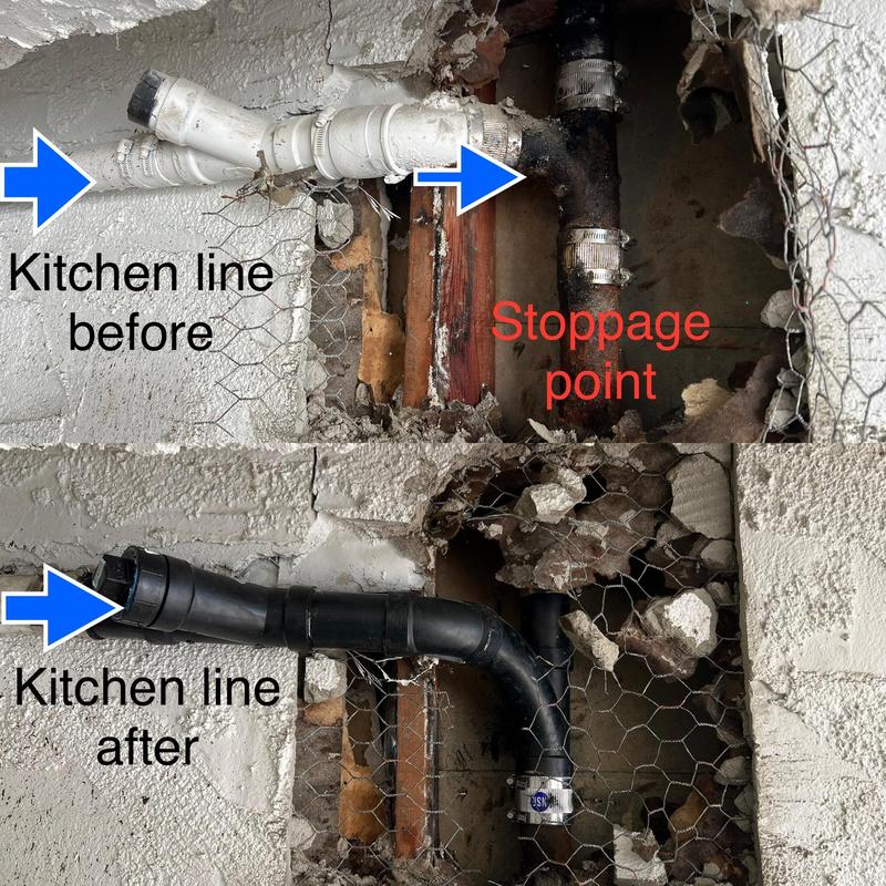 Kitchen line with new ABS fittings installation