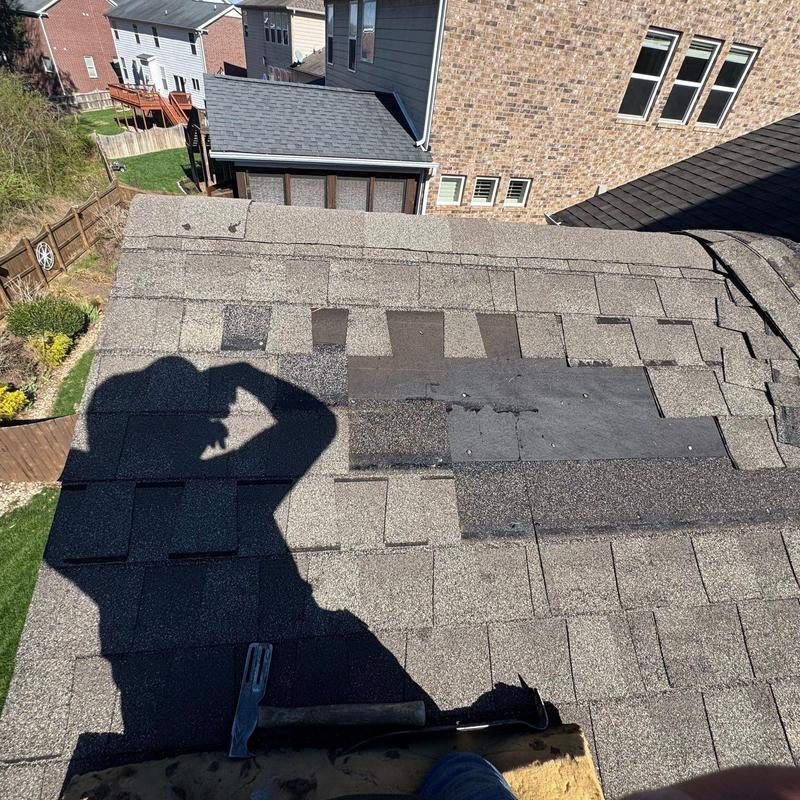 Asphalt shingle roof with hail damage and patch repairs