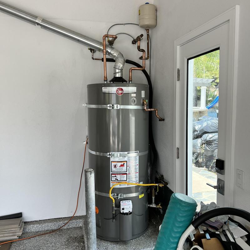 Rheem 100-gallon water heater with new valves installed