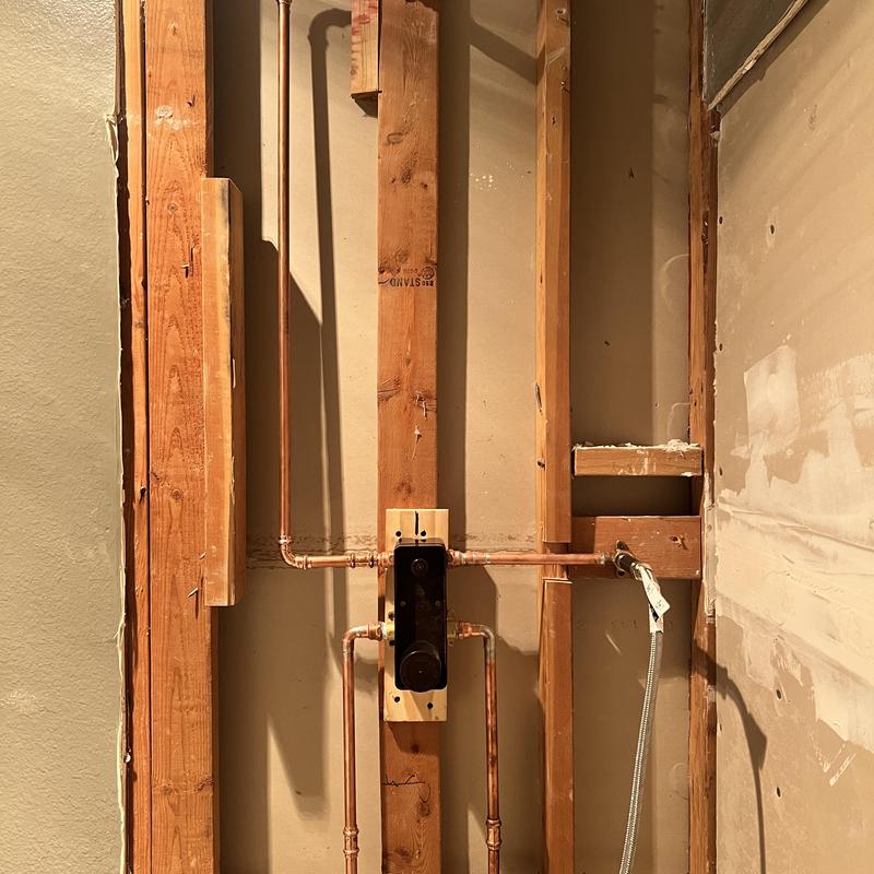 Shower valve installation with copper piping rough-in