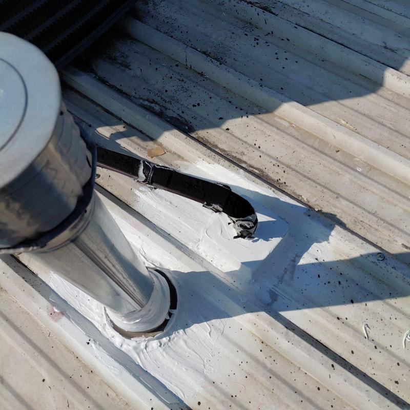 Metal roof vent pipe sealing with Karnak coating