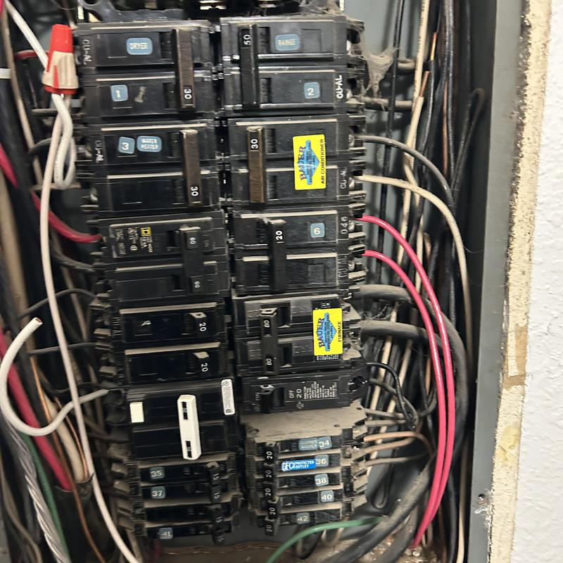 Circuit breaker panel with GFCI breakers installed Circuit breaker panel with GFCI breakers installed