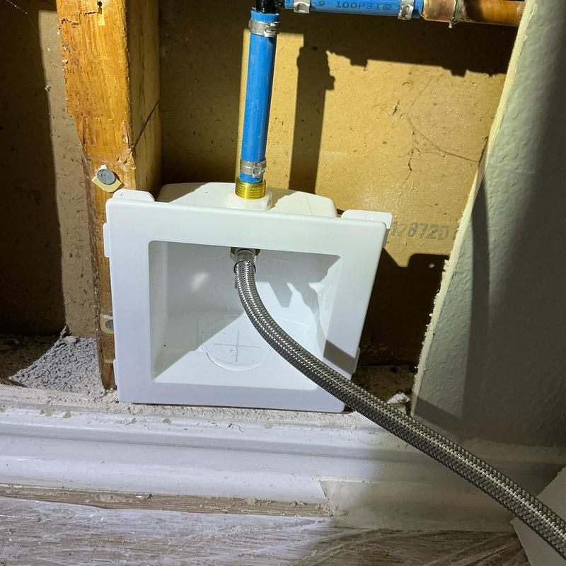 Ice maker box with new PEX and braided hose connections