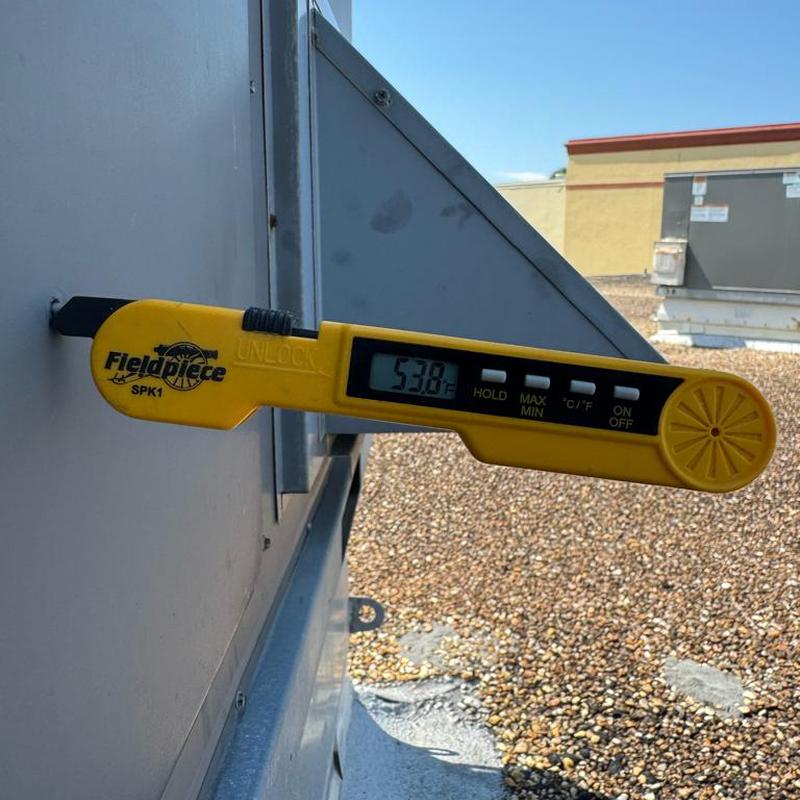 Rooftop unit supply air temperature measuring 53.8°F Rooftop unit supply air temperature measuring 53.8°F
