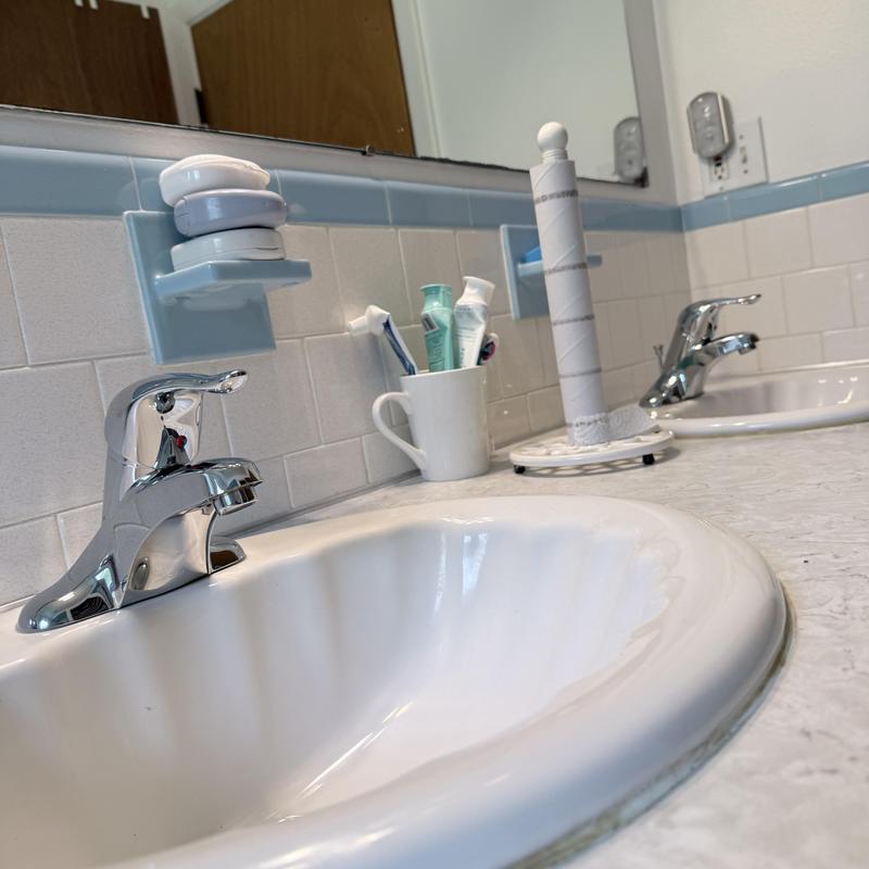 Lavatory faucets with new emergency shut offs installation Lavatory faucets with new emergency shut offs installation