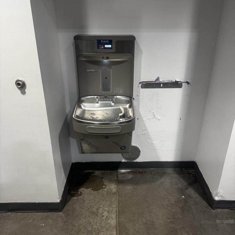 Commercial bottle filling water fountain installed in warehouse Commercial bottle filling water fountain installed in warehouse