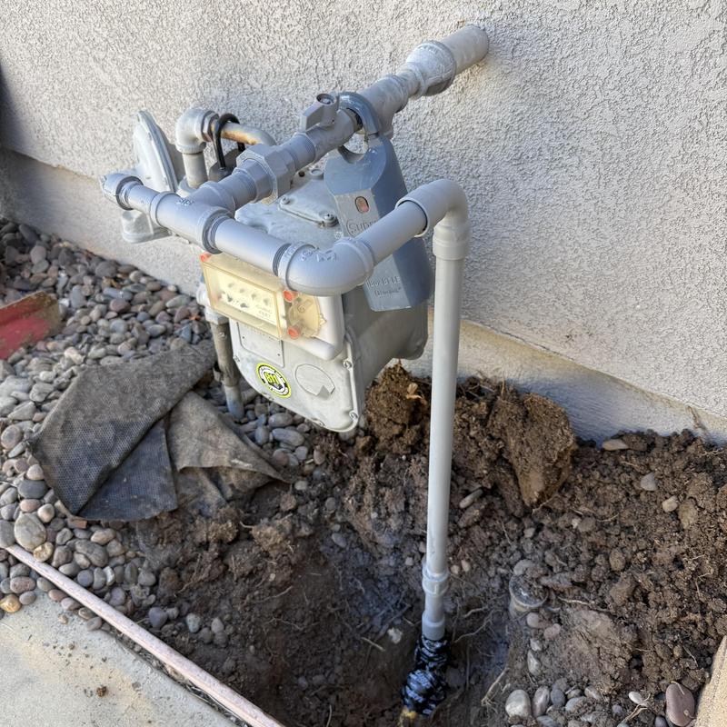 Gas line and meter connection with new piping installation