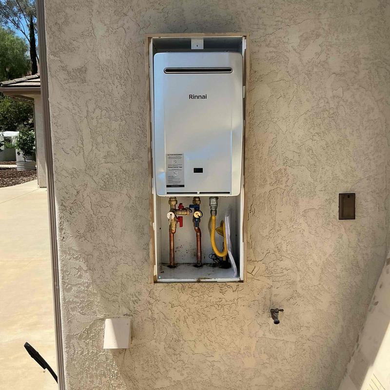 Rinnai tankless water heater installation in wall niche