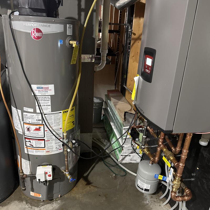 Combo boiler and power vent water heater piping Combo boiler and power vent water heater piping