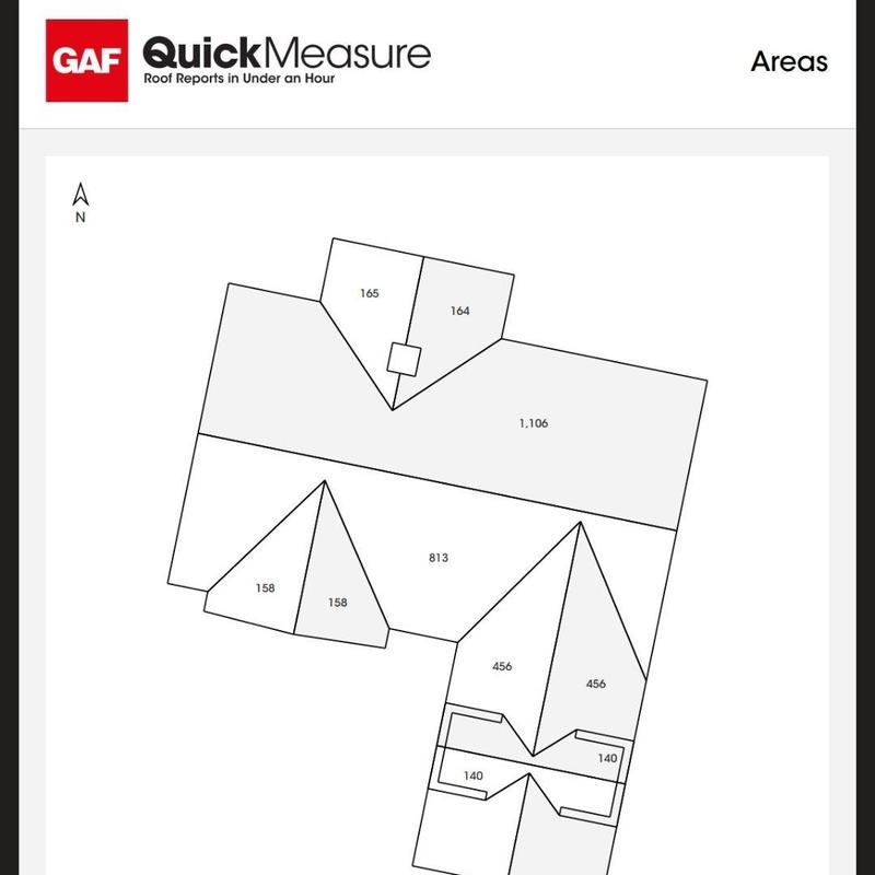 Roof area diagram with section measurements Roof area diagram with section measurements