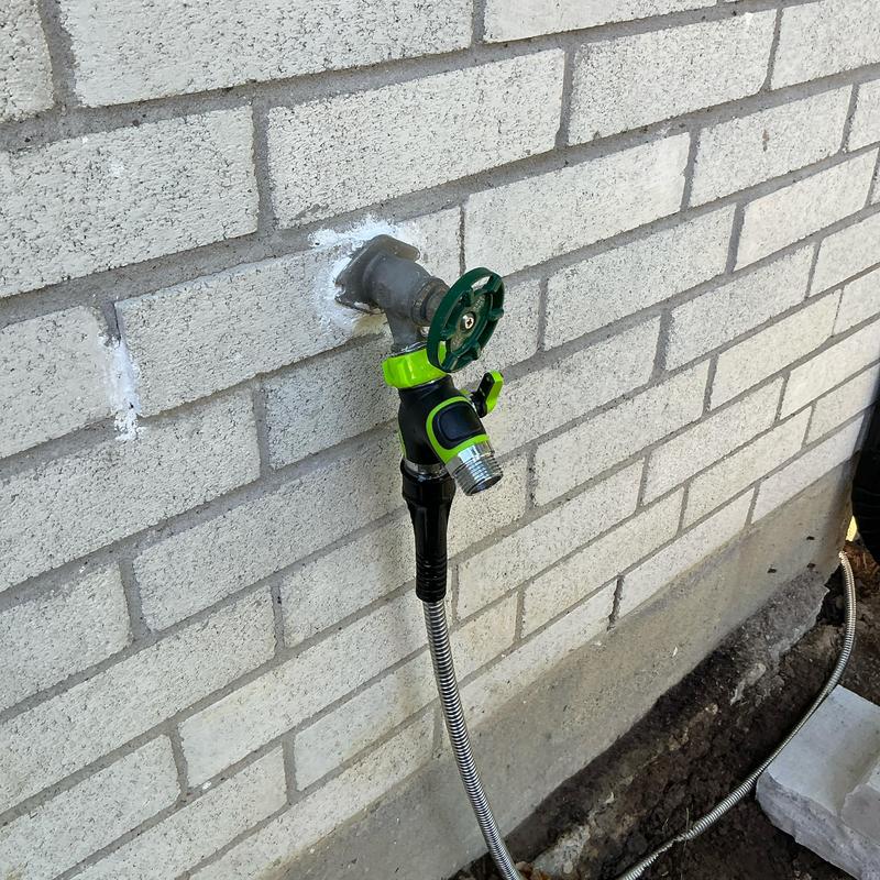 Frost proof outdoor faucet with hose connector installed
